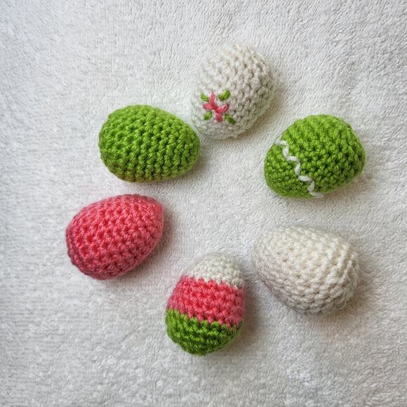 Crochet Eggs - Coral Lime White - Set of Six - Handmade - Picture 6 of 6